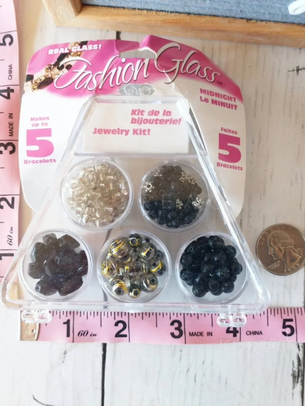 Cousin Fashion Glass Jewelry Kit Midnight 5 Bracelets Black Gold Tan DIY Crafts
